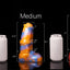 Combined measurements for all sizes of Taro, our silicone dildo.