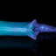 Fantasy shark-inspired silicone stroker in a gradient of teal to purple, featuring subtle ridges, twin pelvic fins framing the entrance, and a long, pointed tail, displayed on a black background.